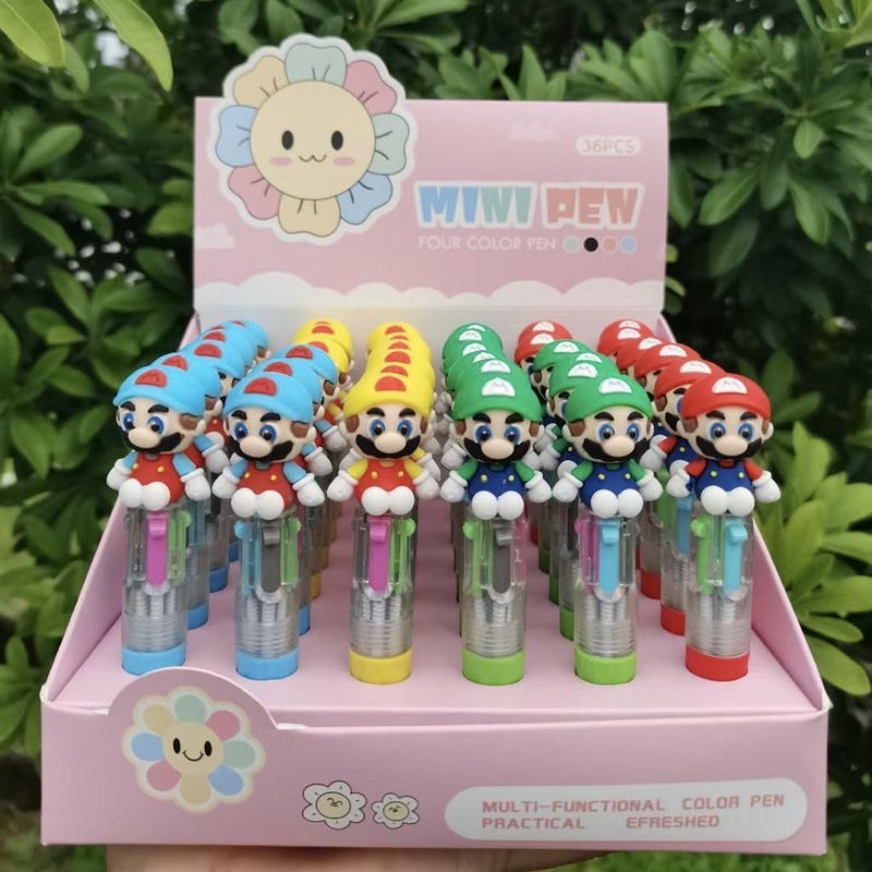 Giftines Super Mario 4-Color Multicolor Pen Set (Pack of 3) - Cute Cartoon Stationery for Kids, School Supplies, and Birthday Return Gifts