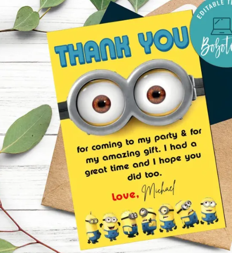 Minions Despicable Me Party Thank You Card (5x7 Size)
