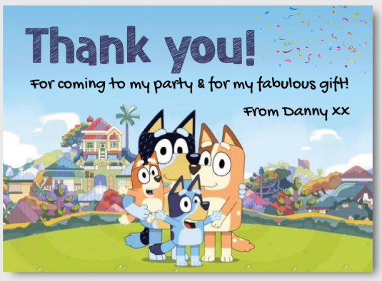 Bluey & Family Outdoor Fun Birthday Thank You Card (5x7 Size)