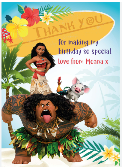 Moana and Maui Island Adventure Thank You Card (4x6 Size)