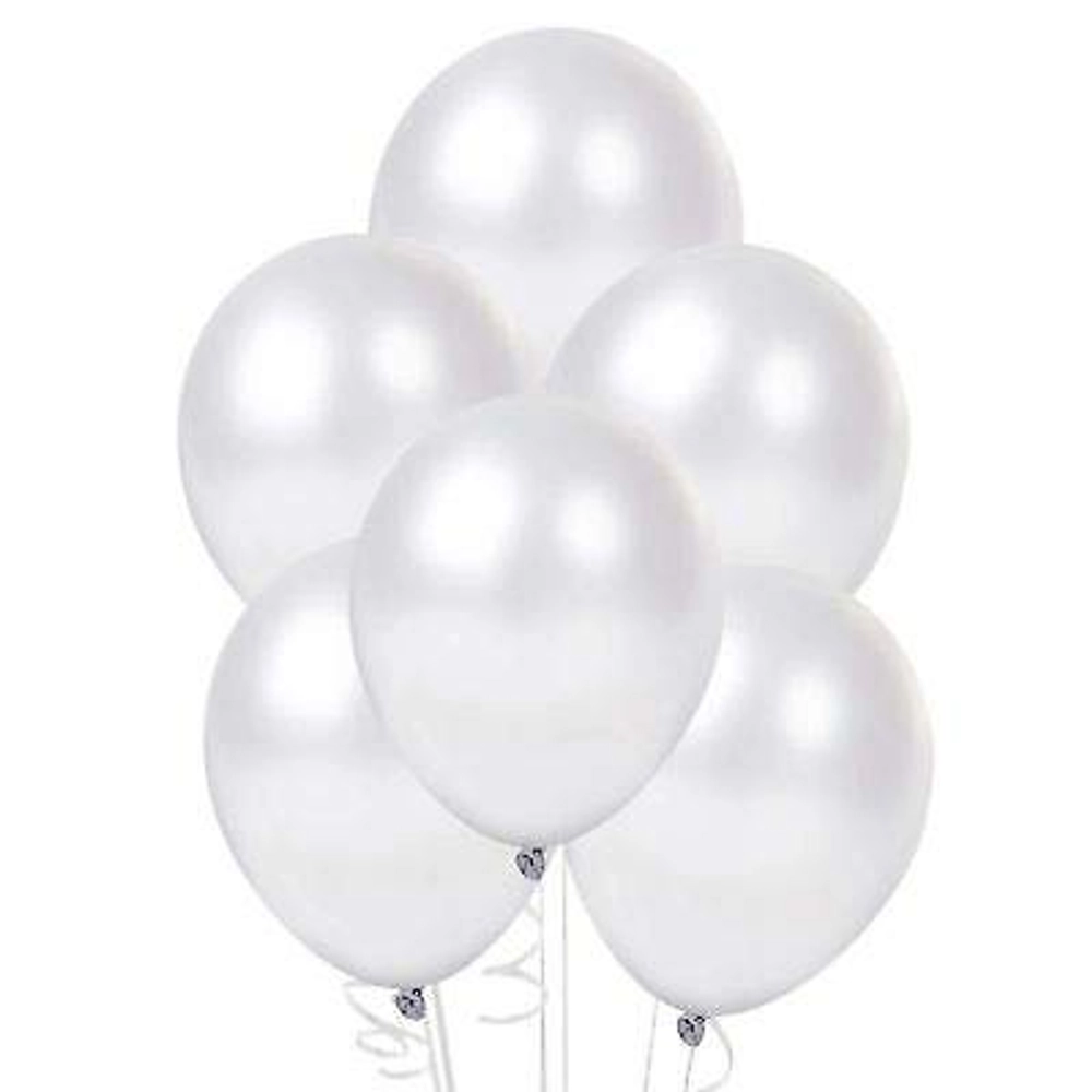 5.5 Inches Metallic Latex Balloons - White (Pack of 25)