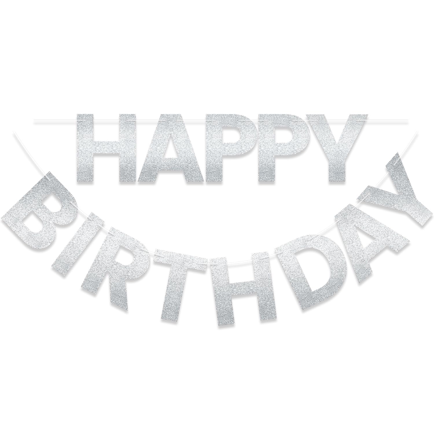 Happy Birthday Banner Silver Glitter Text