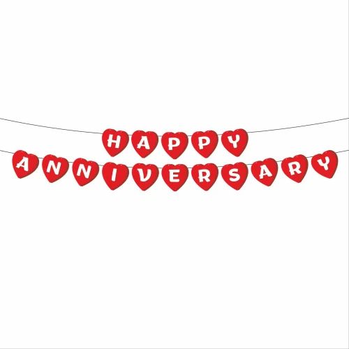 Happy Anniversary Heart Shaped Red Color Banner
