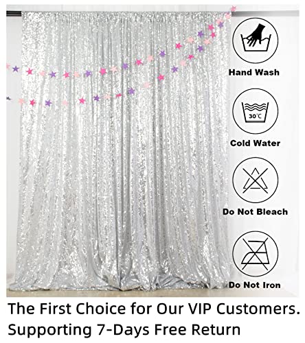 Sequins Backdrop/Curtain for Photo Booth, Party Stage Background Silver Shimmer Cloth Based 3 X 7 Ft