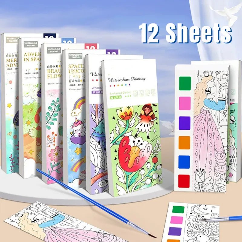 Water Coloring Book with Brush Travel Pack