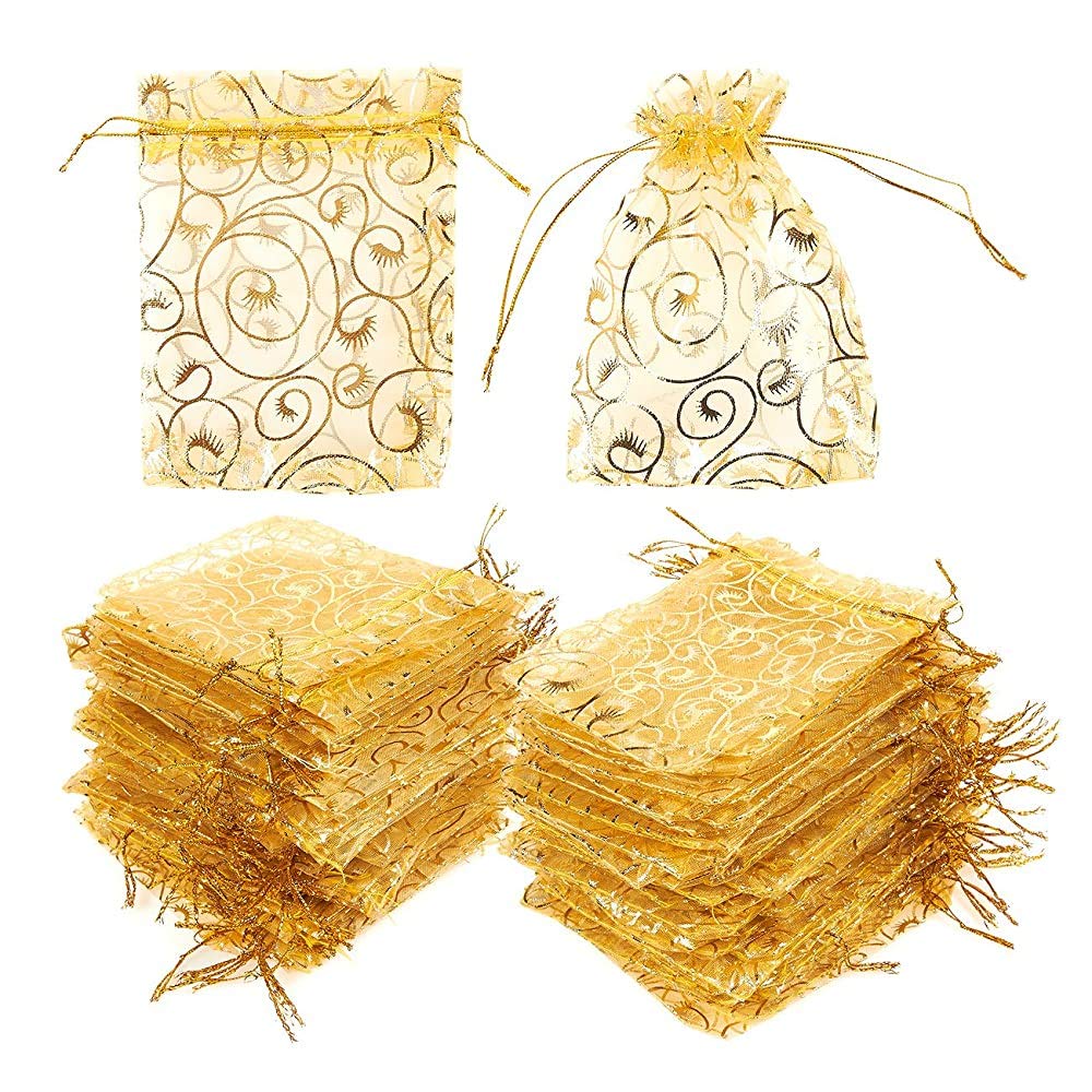 Organza Shagun Potli for Return Gift, Dry Fruit Packaging, Gifting Pouch 7 X 9 Inch - Gold