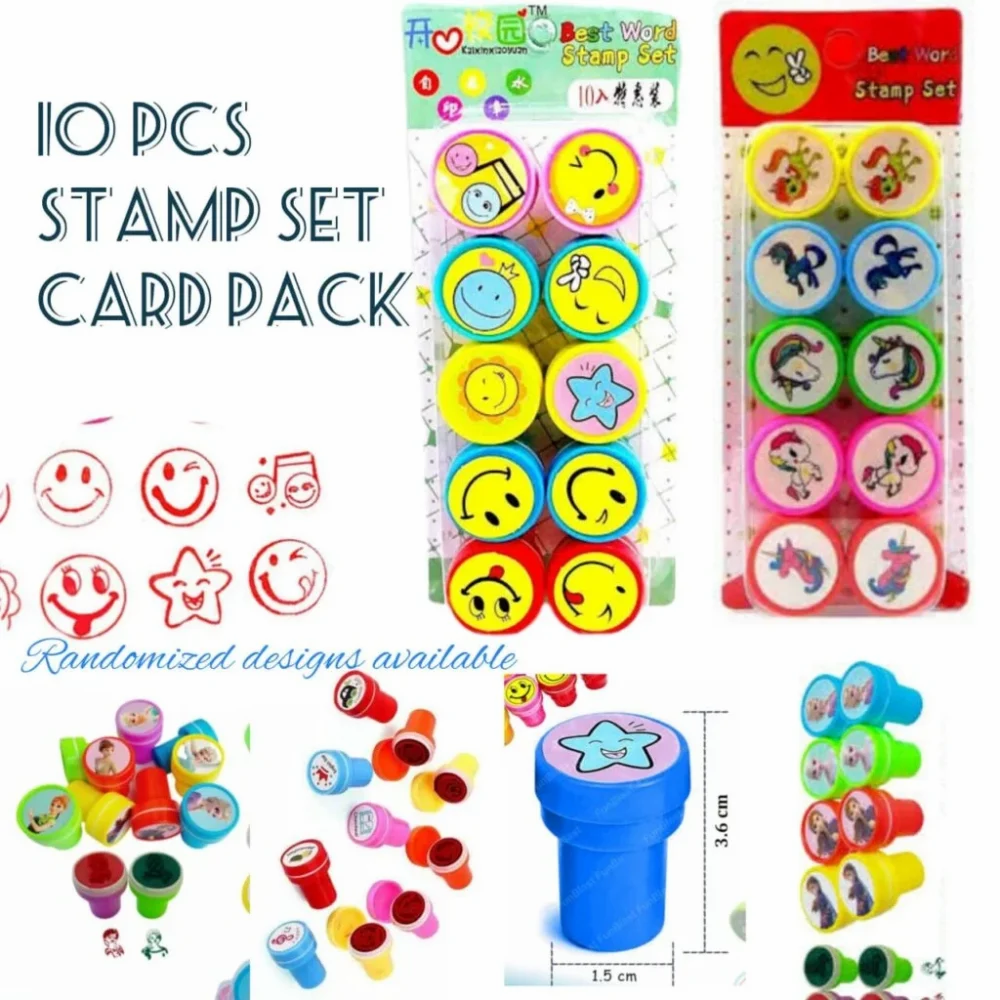 Stamp For Kids | Prefilled Ink Red | Set of 10 Stamp Box | Best for Return Gift 