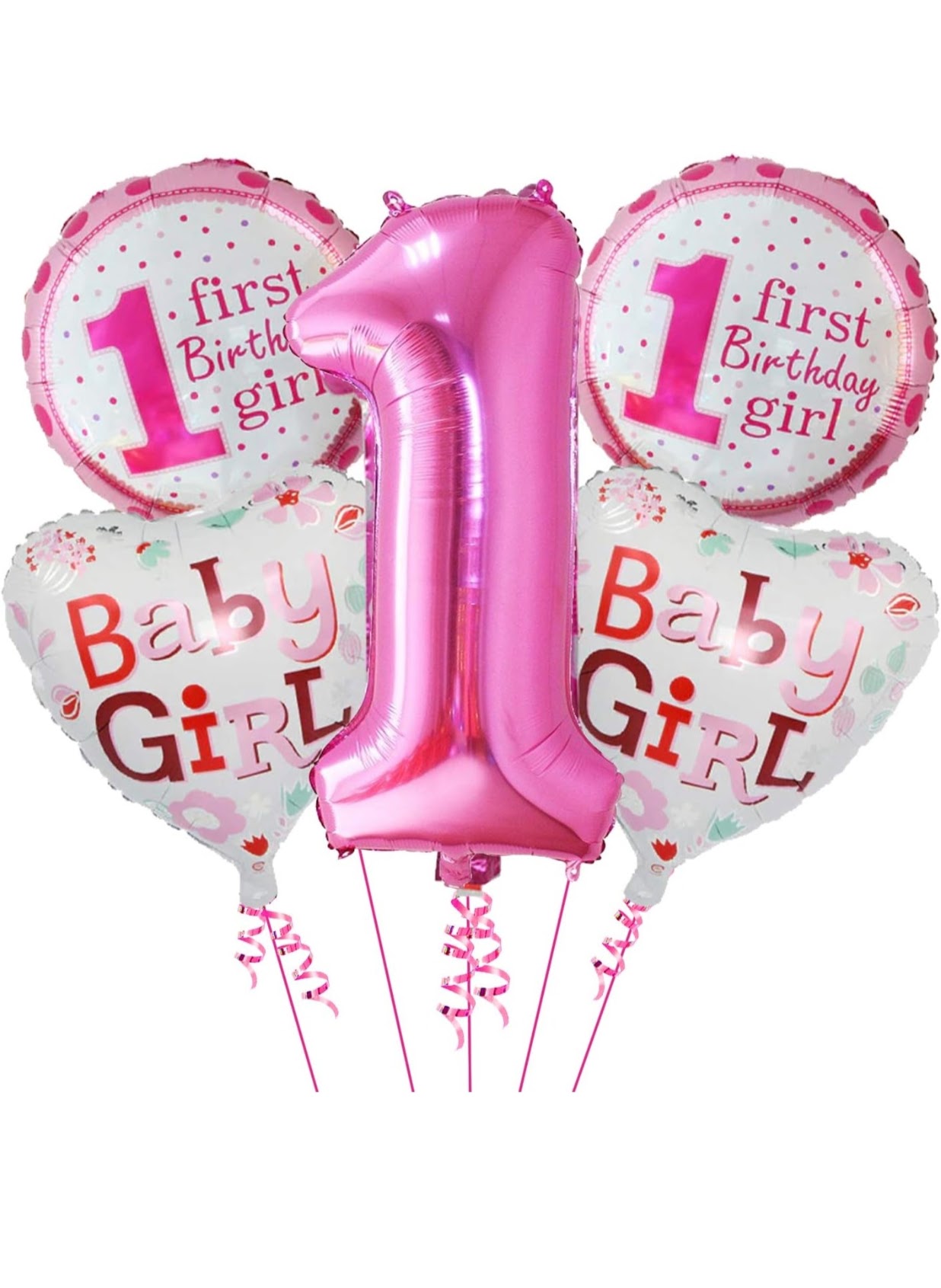1st Birthday Foil Balloon Pack for Girl