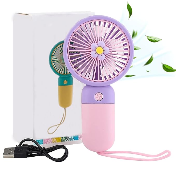Portable Fan Rechargeable with LED Light - Foldable Mini Fan, Small Fan, USB Charging Hand Fan with 1200mAh Battery