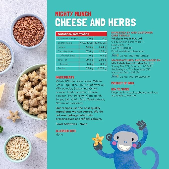 Slurrp Farm Mighty Jowar Puffs | Khatta Meetha, Mild Masala, Cheddar Cheese, Tangy Tomato, Choco Ragi, Cheese & Herbs | Not Fried, No Maida - 20g