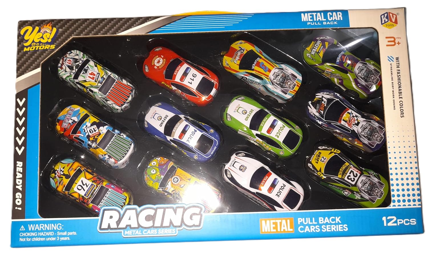 Motors Racing Metal Car Set, 12 Pieces Pull Back Toy Cars, Die-Cast Vehicles