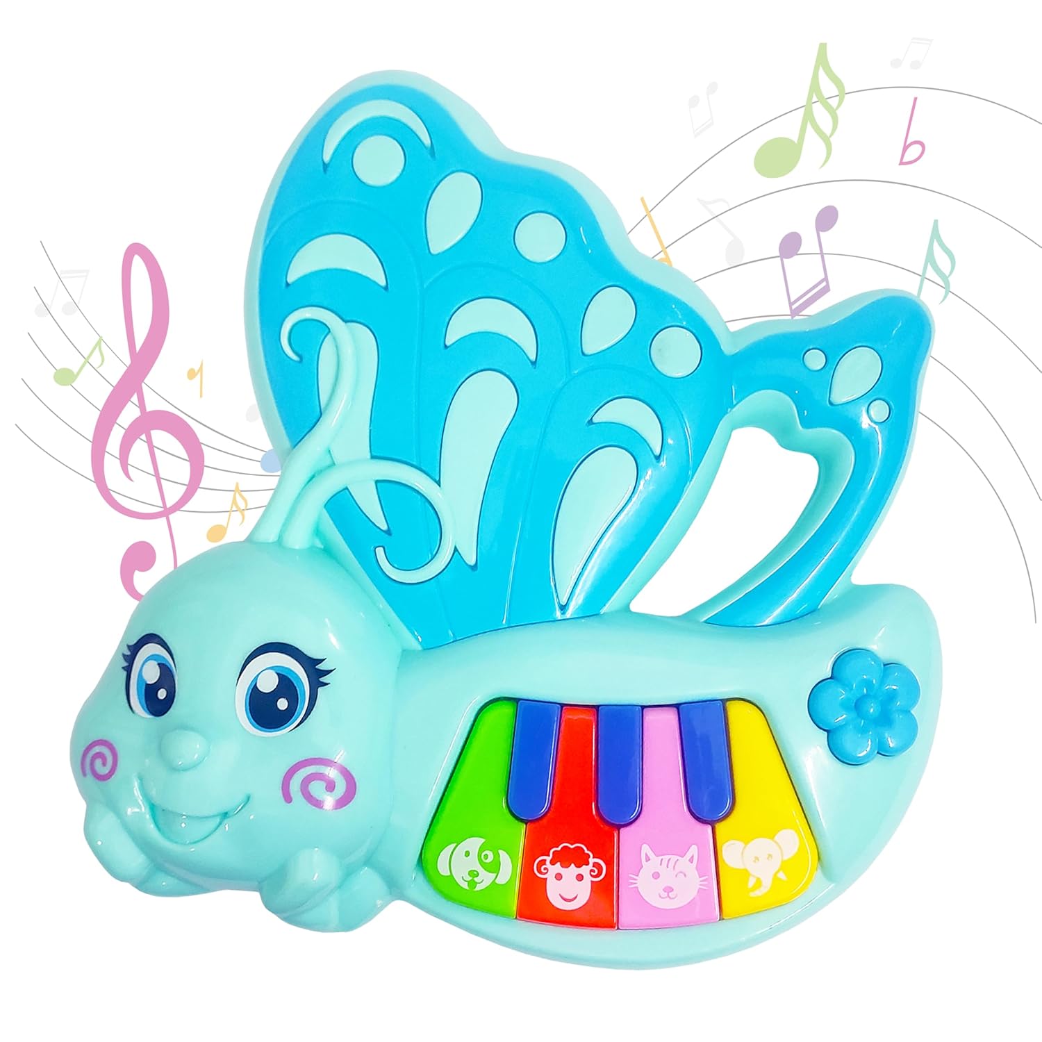 Mini Butterfly Piano Toy for Kids and Toddlers with 7 Keys and 6 Modes - The Cute Musical Instrument with Animal Sounds, Colorful Lights