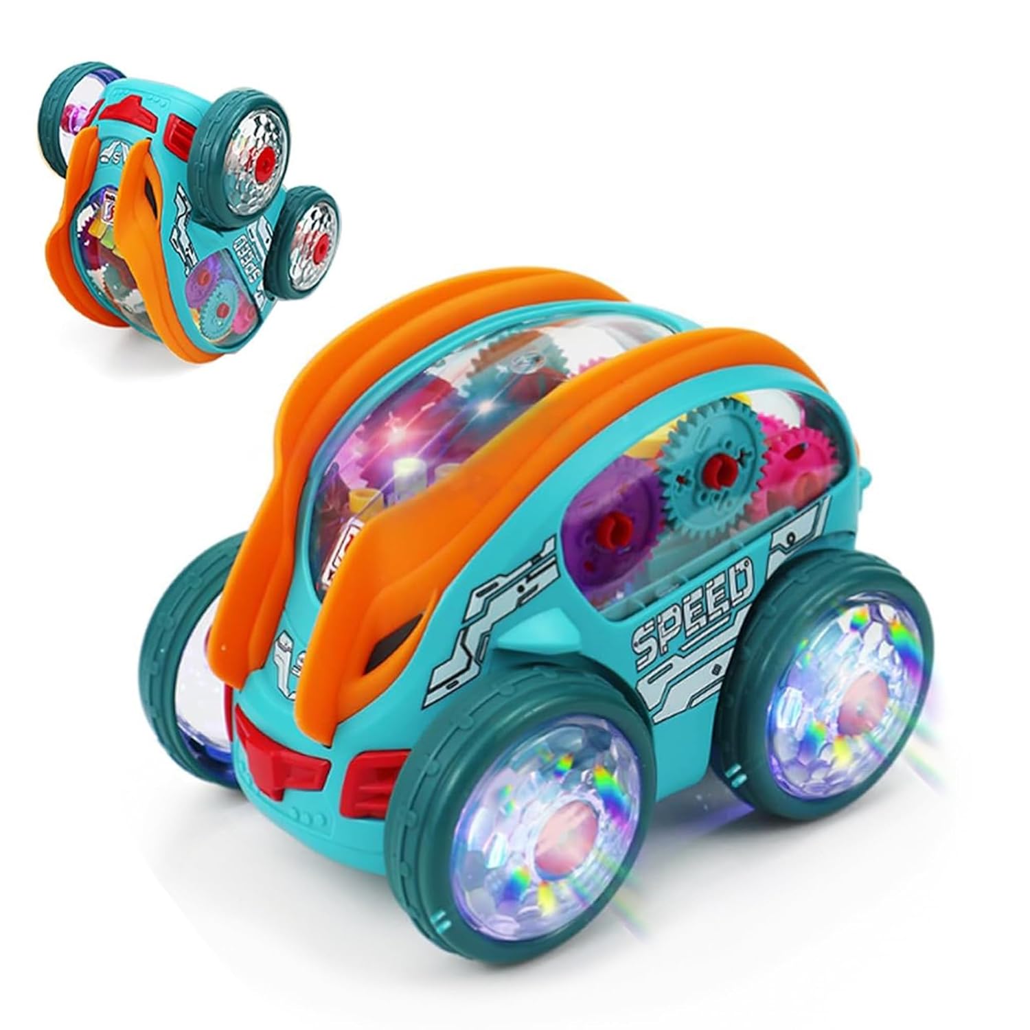 360° Rotating Stunt Car Toy with Music & LED Lights | Automatic Bump & Go Flip Race Car with Spinning Action | Battery Operated Sensory
