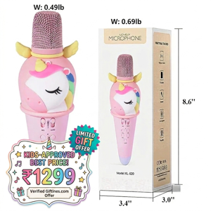 Giftines Magical Unicorn Wireless Karaoke Microphone for Kids - Bluetooth Singing Mic with Voice Changer & Portable Speaker, Premium Gifting Toy for Girls & Boys