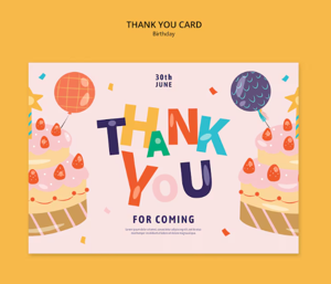 Bright Cakes & Balloons Birthday Thank You Card (5x7 Size)
