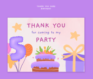 Purple 5th Birthday Party Thank You Card (A4 Large)