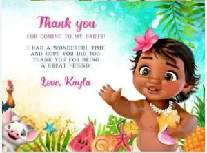 Tropical Moana Theme Birthday Thank You Card (4x6 Size)
