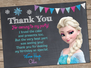 Frozen Elsa Snowflakes Birthday Thank You Card (5x7 Size)