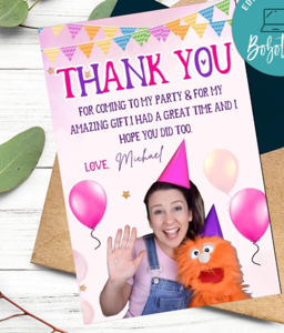 Pink Birthday Balloons Custom Thank You Card (4x6 Size)