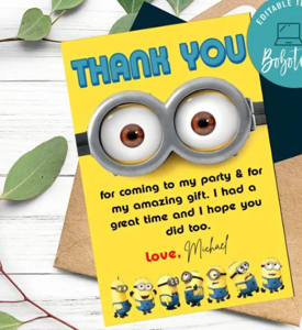 Minions Despicable Me Party Thank You Card (4x6 Size)