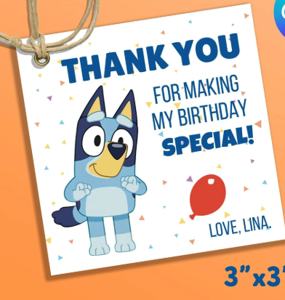 Bluey Character Birthday Party Favor Tag (A4 Large)