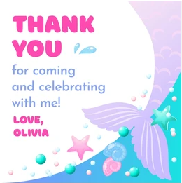 Mermaid Tail & Sea Shells Birthday Thank You Card (4x6 Size)