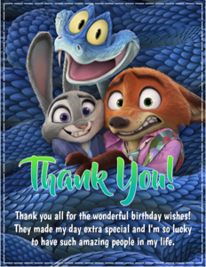 Zootopia Judy & Nick Birthday Wishes Card (4x6 Size)