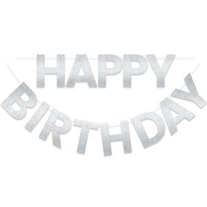 Happy Birthday Banner Silver Glitter Text