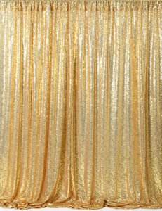 Sequins Backdrop/Curtain for Photo Booth, Party Stage Background Golden Shimmer Cloth Based 3 X 7 Ft