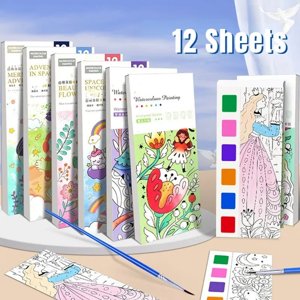 Water Coloring Book with Brush Travel Pack