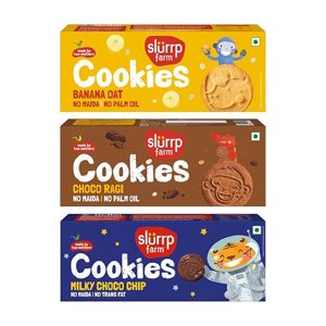 Slurrp Farm No Maida No Refined Sugar Assorted Pack of Cookies 80g (Banana Oat, Choco Ragi and Milky Choco)