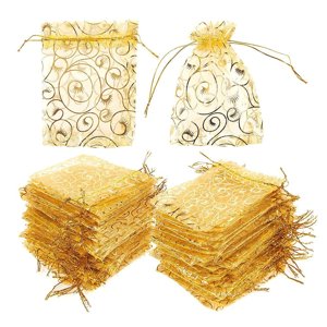 Organza Shagun Potli for Return Gift, Dry Fruit Packaging, Gifting Pouch 8 X 10 Inch - Gold