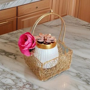 Metal Basket With Net Cover High Quality Premium Gift Hamper Basket for Festival Gifting Dry Fruit or Sweets Square Shape