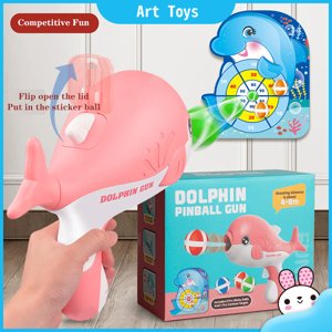 Interactive Plastic Toy Catapult Bouncing Sticky Ball Baby Indoor Dart Board Dolphin Ball Gun for Children 3-6 Years