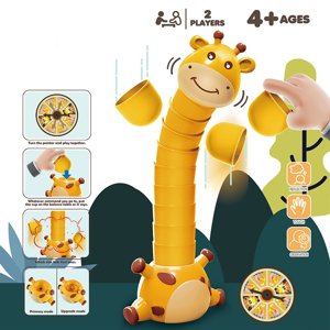 Giraffe Stacking Board for Kids 2+ Balancing Game Hand Eye Coordination Tabletop Interactive Fun Game 2 Players Stack Up Challenge Balance The Cups Head Body
