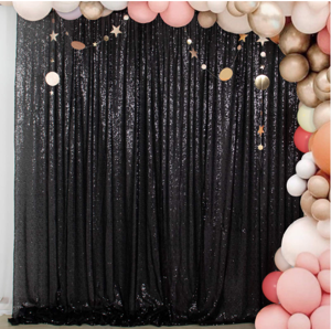 Sequins Backdrop/Curtain for Photo Booth, Party Stage Background Black Shimmer Cloth Based 3 X 7 Ft