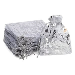 Organza Shagun Potli for Return Gift, Dry Fruit Packaging, Gifting Pouch 6 X 8 Inch - Silver
