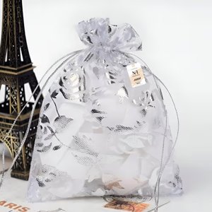 Organza Shagun Potli for Return Gift, Dry Fruit Packaging, Gifting Pouch 7 X 9 Inch - Silver
