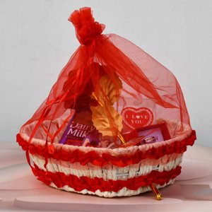 Bamboo Basket Net Cover, Handmade Decorative Gift Hamper Basket Heart Shape 6 Inch
