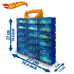 Hot Wheels Pack in Box Decorative Blue Box | Hot Wheels Multibrick HWCC8B Collector's Case with Cars, Space for up to 18 Cars, Compatible with Tracks, Play and Building, Storage, Showcase, Display Box